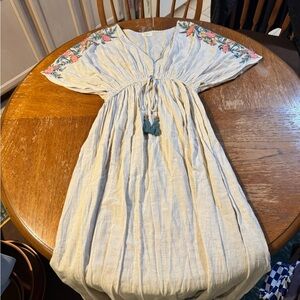 Cost Plus World Market Cream Fabric with Blue Stitching